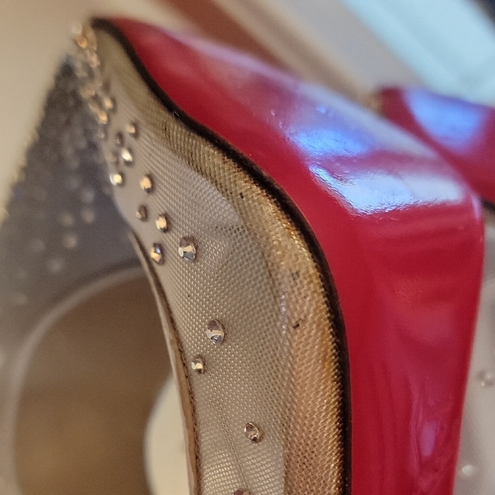 Christian Louboutin Follies Crystal Embellished Silver Pumps 100 Heel Sz38.5 - Picture 16 of 16